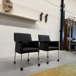 Gola Eetkamerstoelen zwart leer Wielen