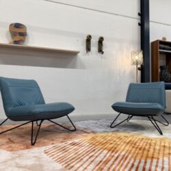 2 Als nieuw Rolf Benz 394 Fauteuil blauw leer Design stoel