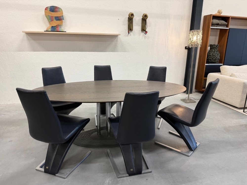 6 als nieuw rolf benz 7800 eetkamerstoel blauw leer design stoel