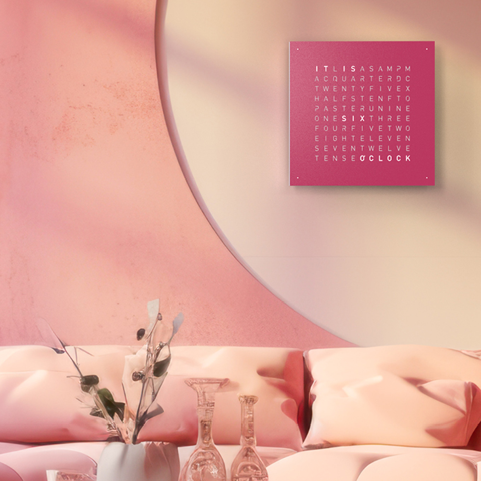 Van ledden exclusief - qlocktwo classic pretty pink ambient2 1