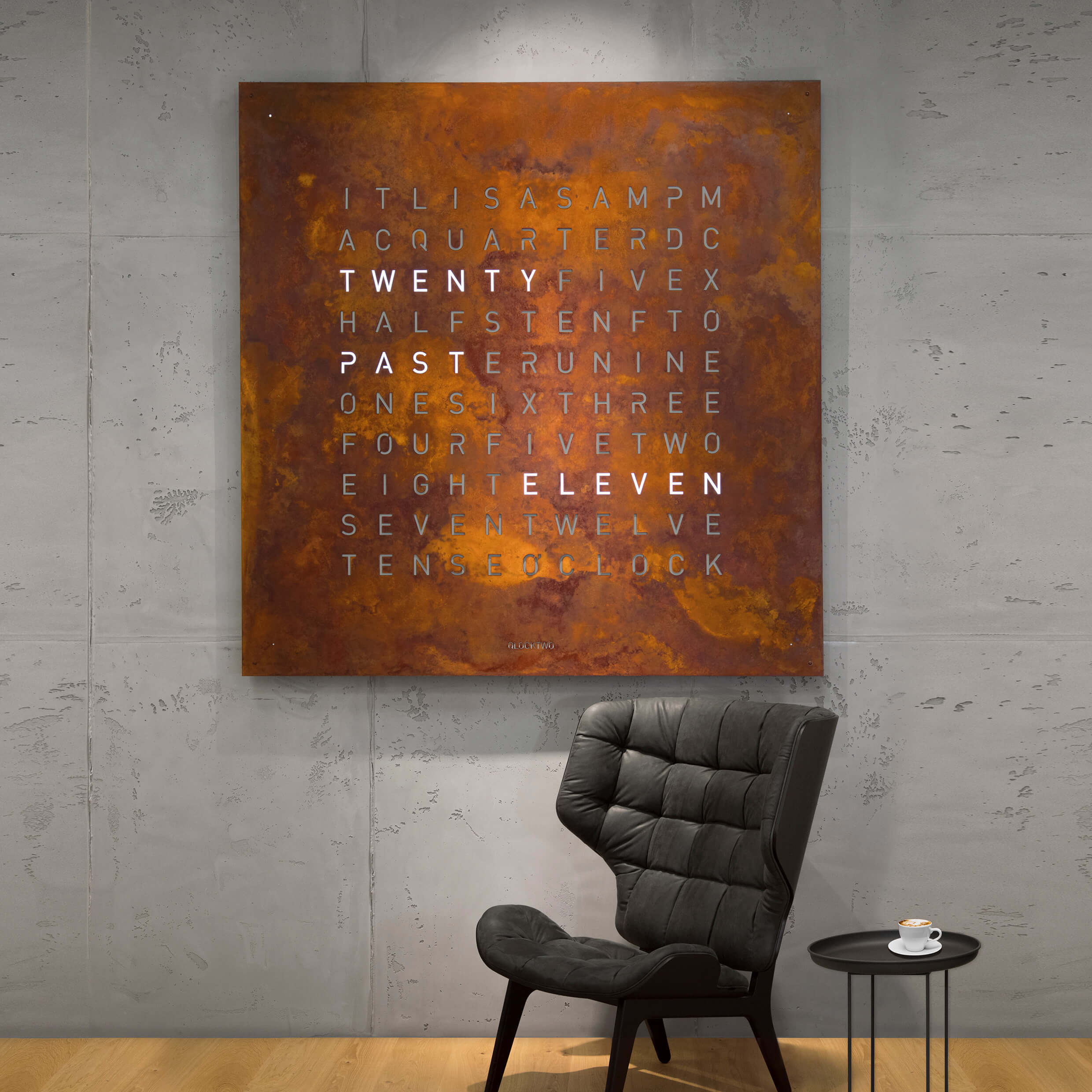 Van ledden exclusief - qlocktwo 180 ce rust ambient en print 21x21cm 2