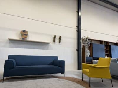 Bloq bank 2,5 zits ploegwool blauw stof - afbeelding 7